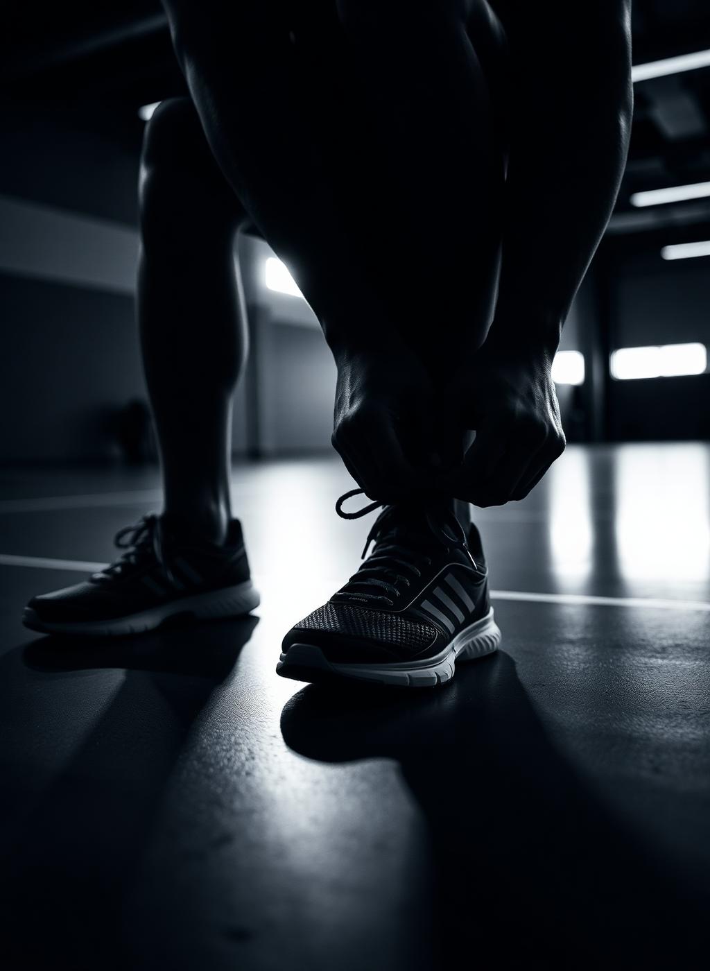 Athlete lacing up training shoes